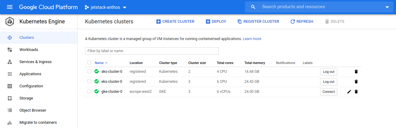 Screenshot of Managed Clusters