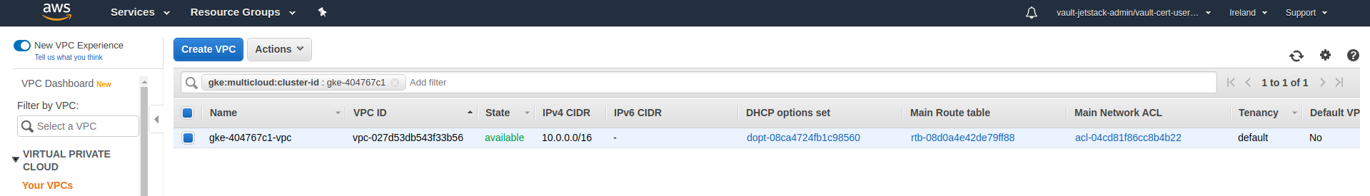 Management cluster VPC
