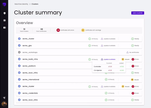 Animation of cluster view in Jetstack Secure