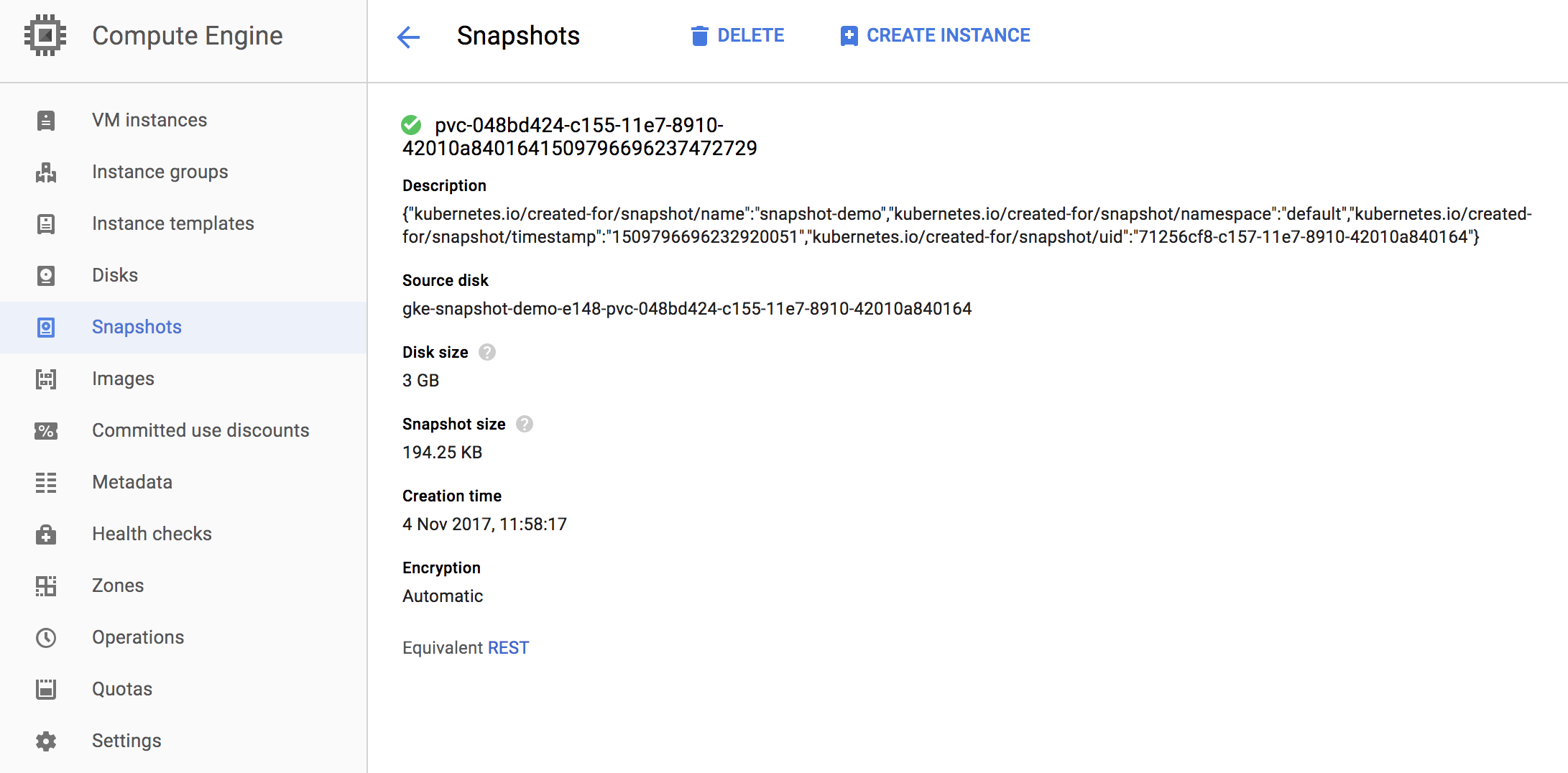 Google Compute Engine snapshot